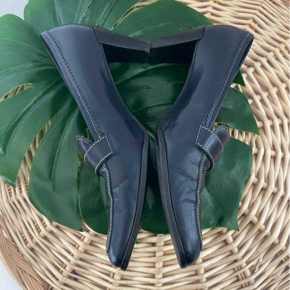 Ann Taylor Loft Vintage 90’s Navy Blue leather high heel pump Loafers Size 6-1/2 - Picture 4 of 14